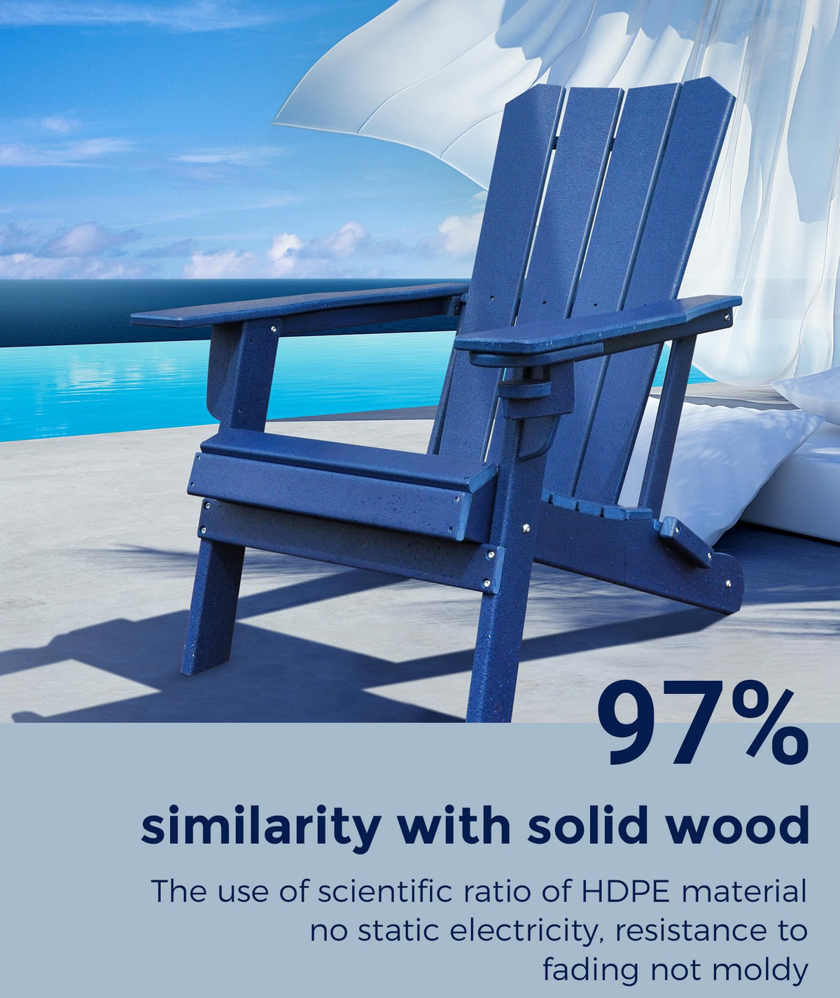Oversized Folding HDPE Adirondack Chair with Cup Holder, Blue W3282