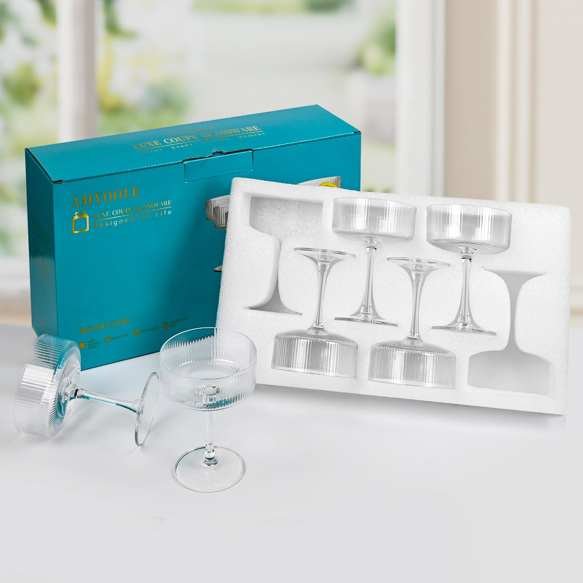 Ribbed Coupe Glasses Set of 6 M282656