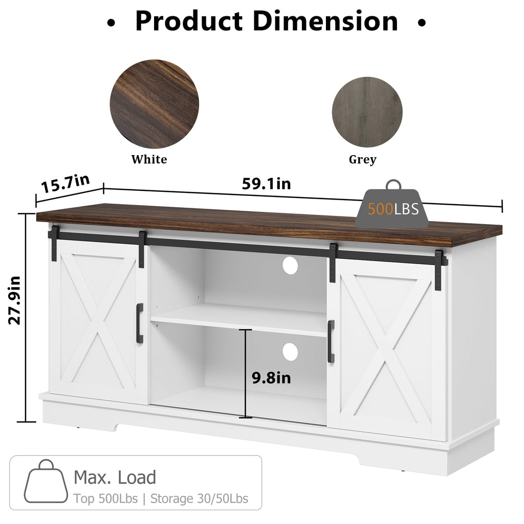 White Farmhouse TV Stand with Sliding Barn Doors and Adjustable Shelf C792498