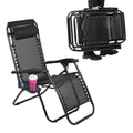 Black Adjustable Steel Mesh Zero Gravity Lounge Chair with Pillow and Cup Holder W676868