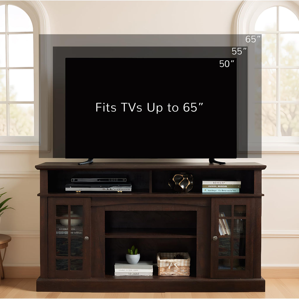 Espresso TV Stand with Glass Door and Open Shelves N8888
