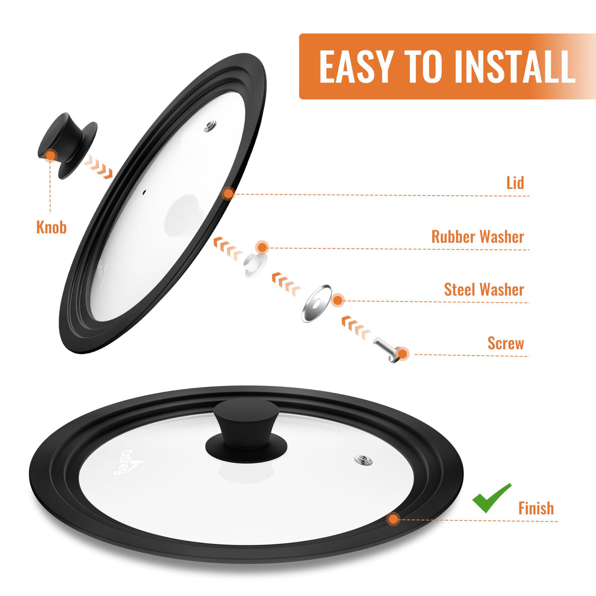 Tempered Glass Pot Lid with Silicone Rim, 10.5", 11" and 12" A199262