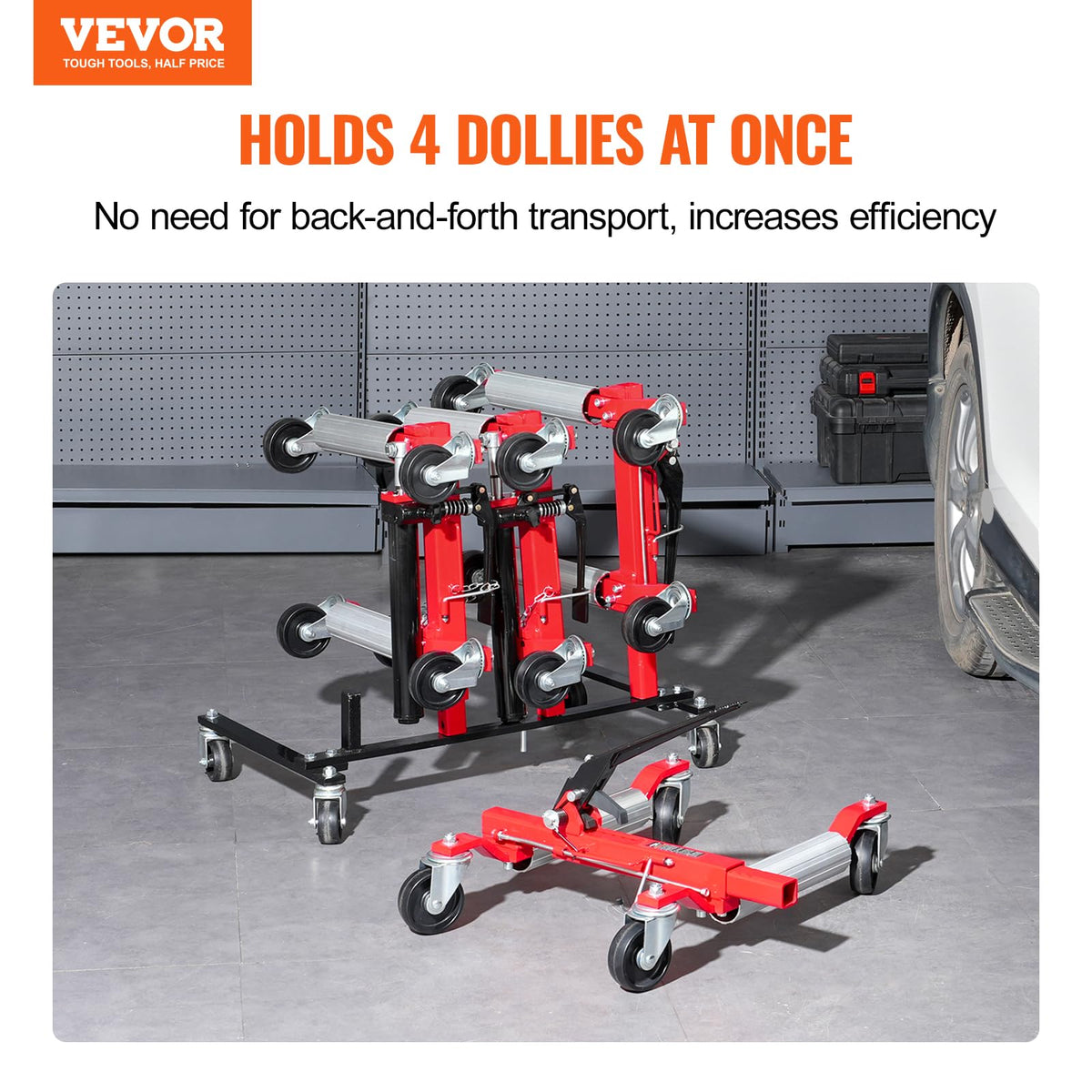 Car Dolly Rack with 360° Rotatable Wheels, 4-Dolly Capacity I5031