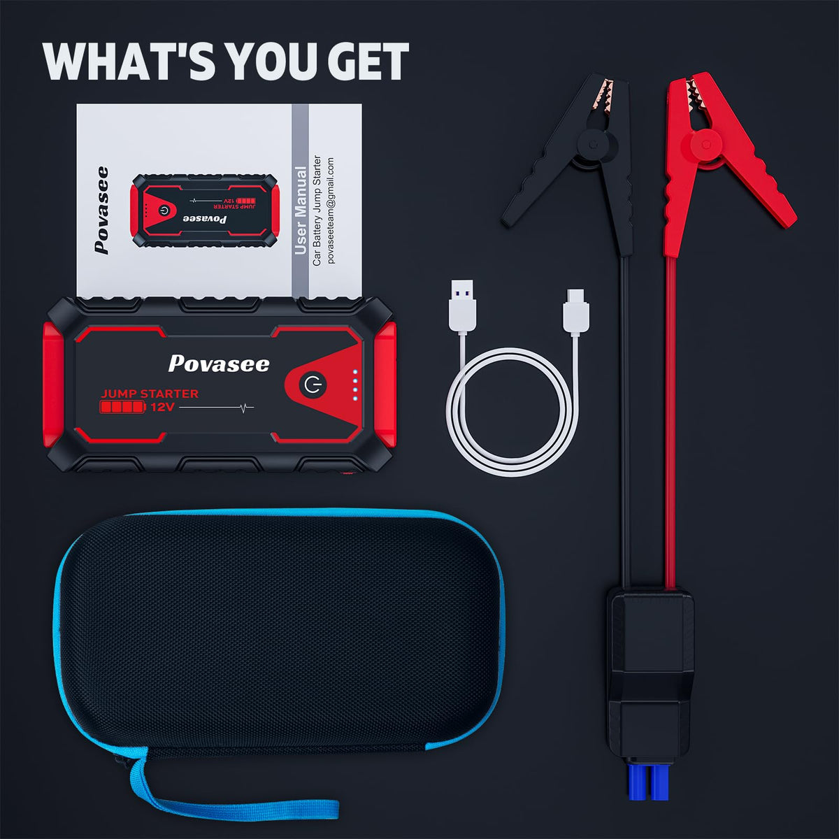 5000A 12V Portable Jump Starter with USB Dual Output LED Light Storage Case R9513