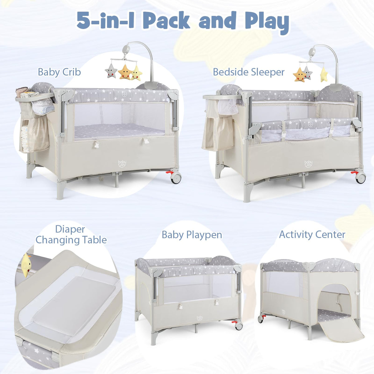 5-in-1 Pack and Play Bassinet Playard P888162