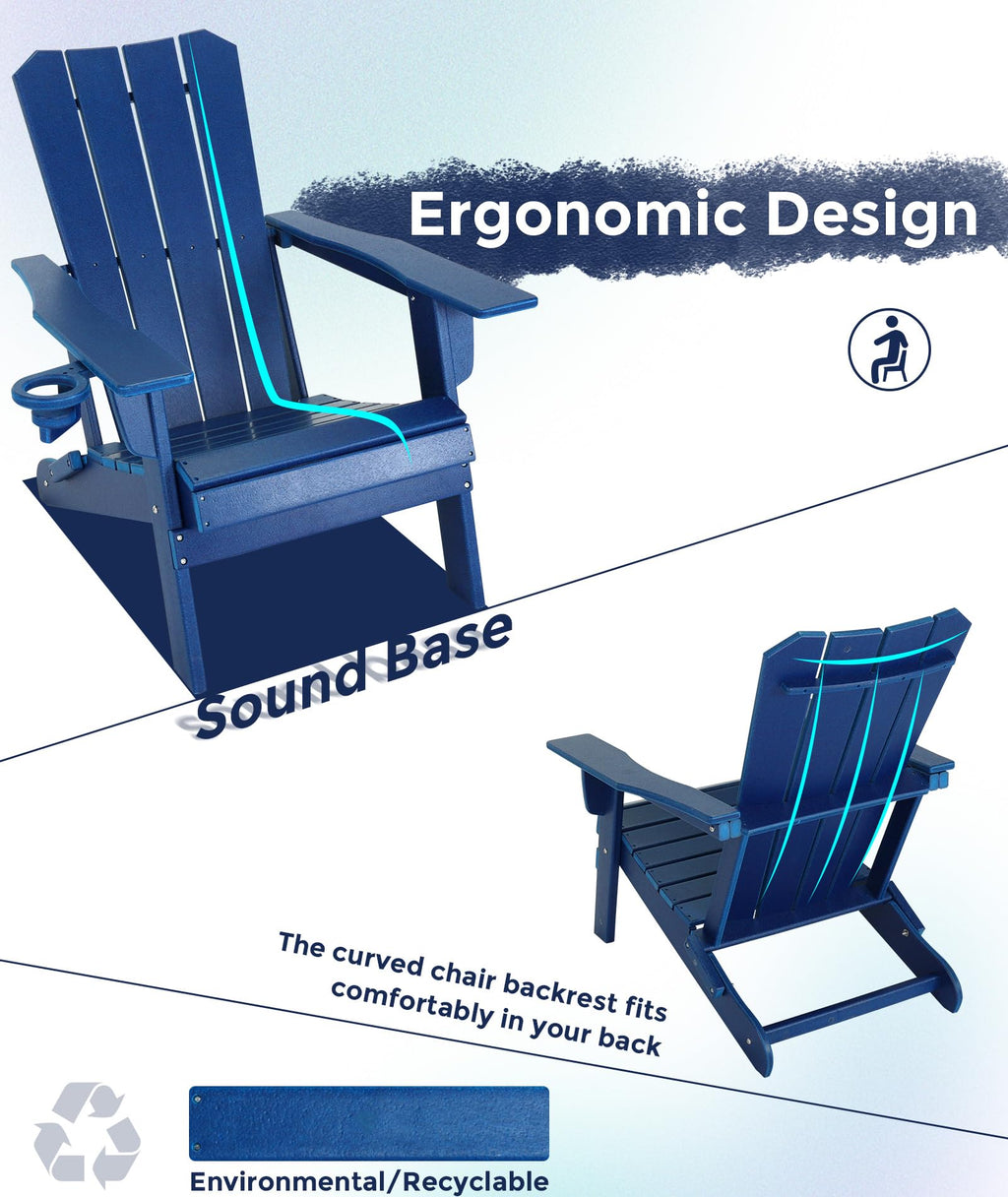 Oversized Folding HDPE Adirondack Chair with Cup Holder, Blue W3282