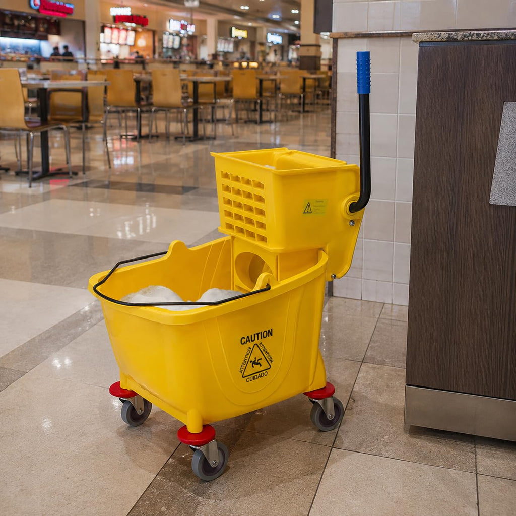 Yellow 35 Quart Mop Bucket with Wringer on Wheels F54961
