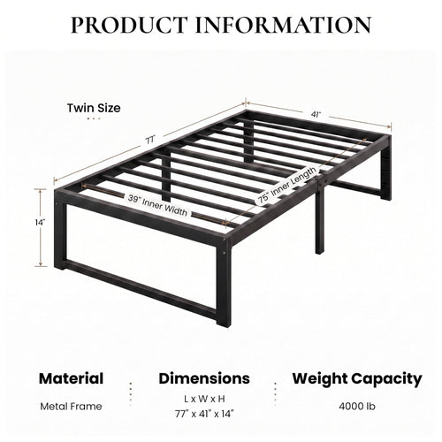 14 Inch Heavy Duty Twin Metal Bed Frame A2133