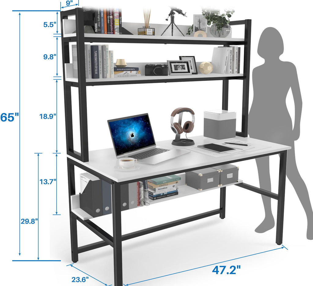 White Computer Desk with Hutch and Shelves H732