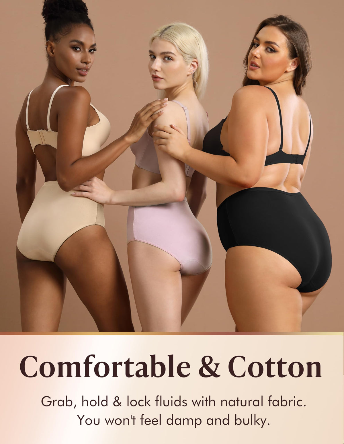 Washable Absorbency Urinary Incontinence Underwear for Women High Waist Leak Proof Panties 60ML, 3 Pack Beige White G548