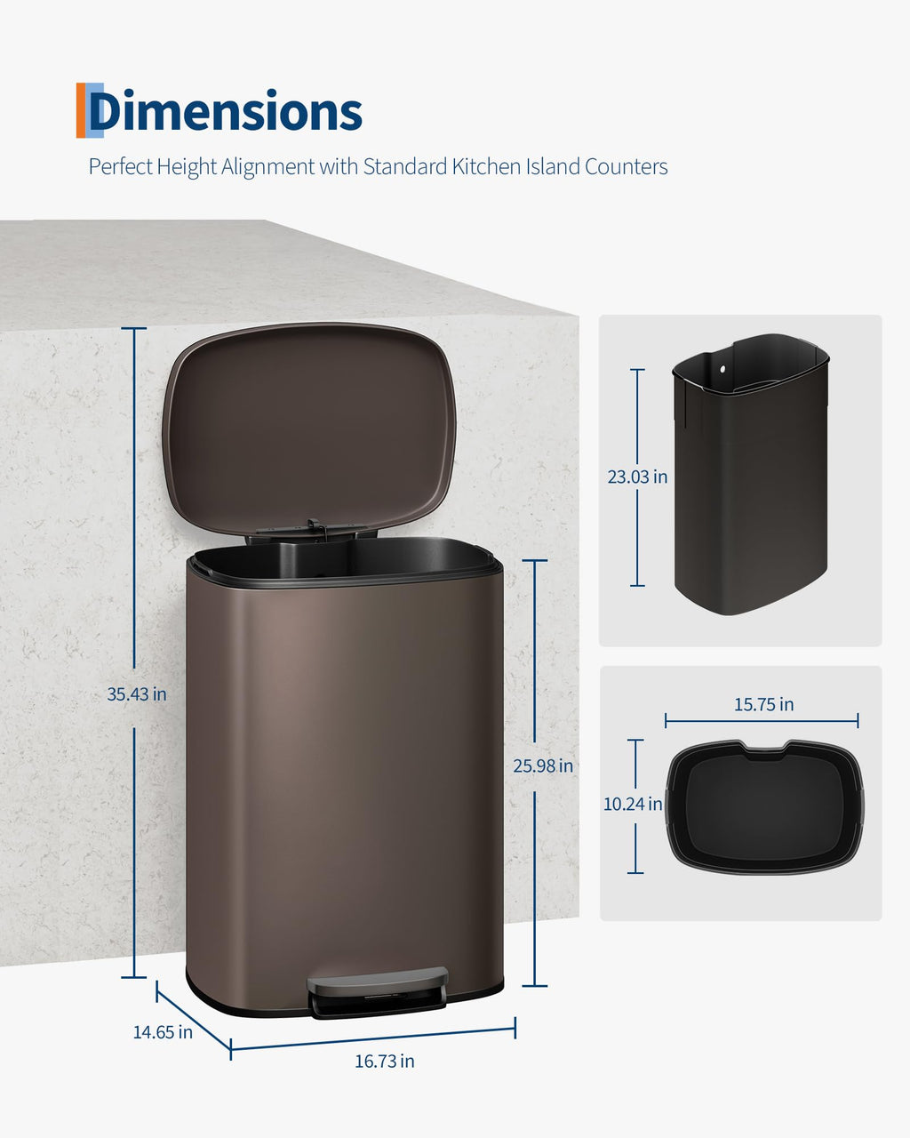 50L Stainless Steel Kitchen Step Trash Can with Soft-Close Lid Y1321