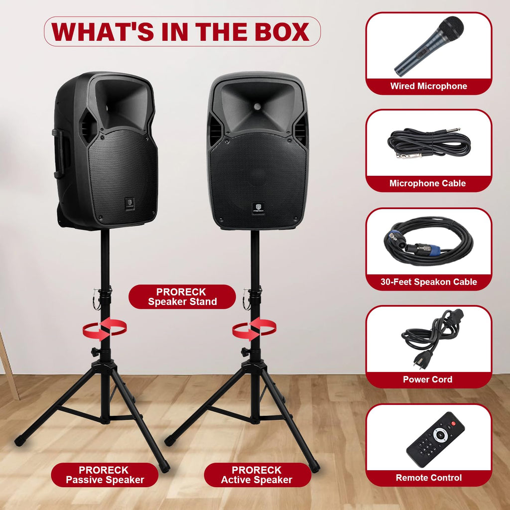 12-Inch 1800W 2-Way Powered PA Speaker System Combo Set with Speaker Stands M562689