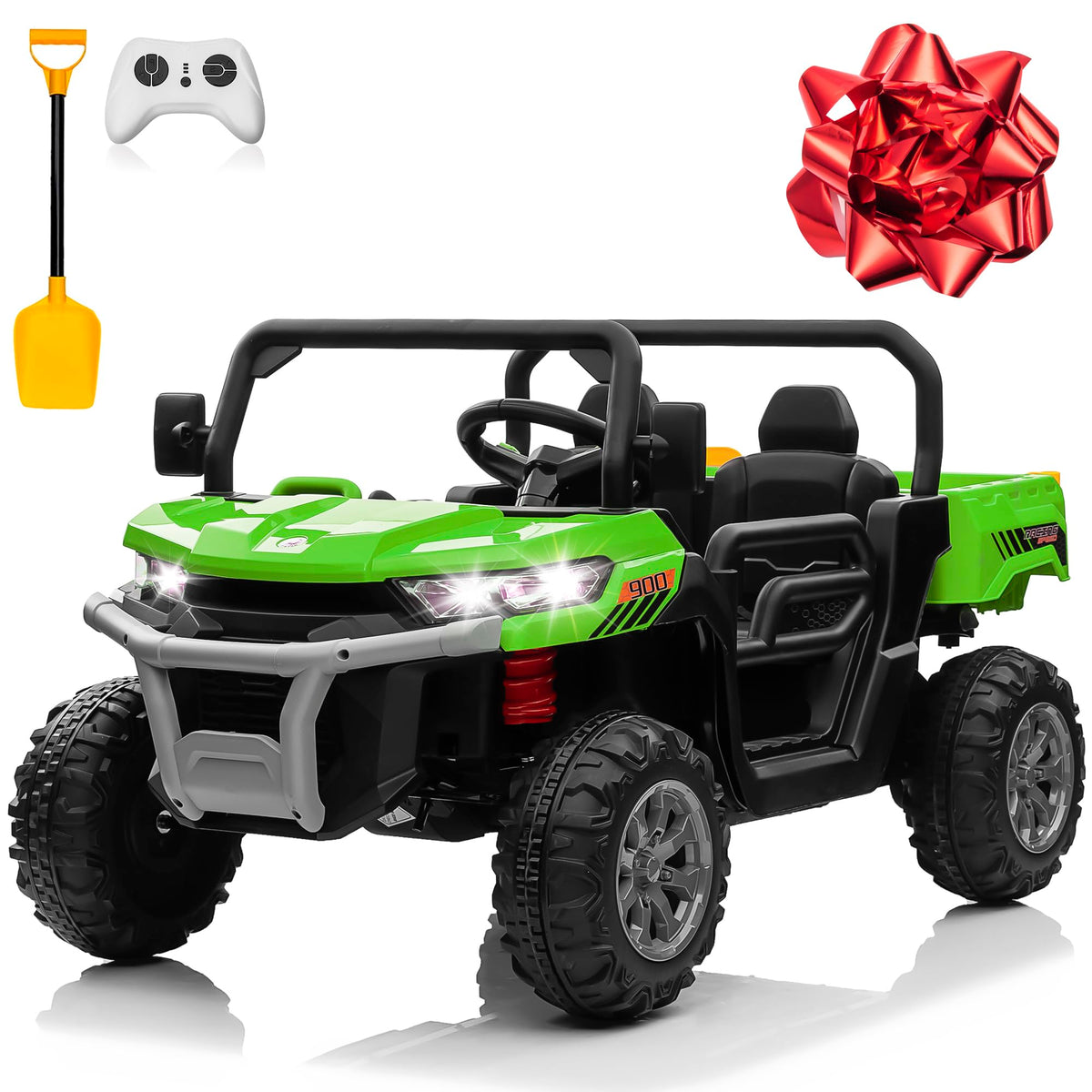 24V 4WD Ride on Truck Car with Dump Bed, 2 Seaters, Remote Control, Green W1992