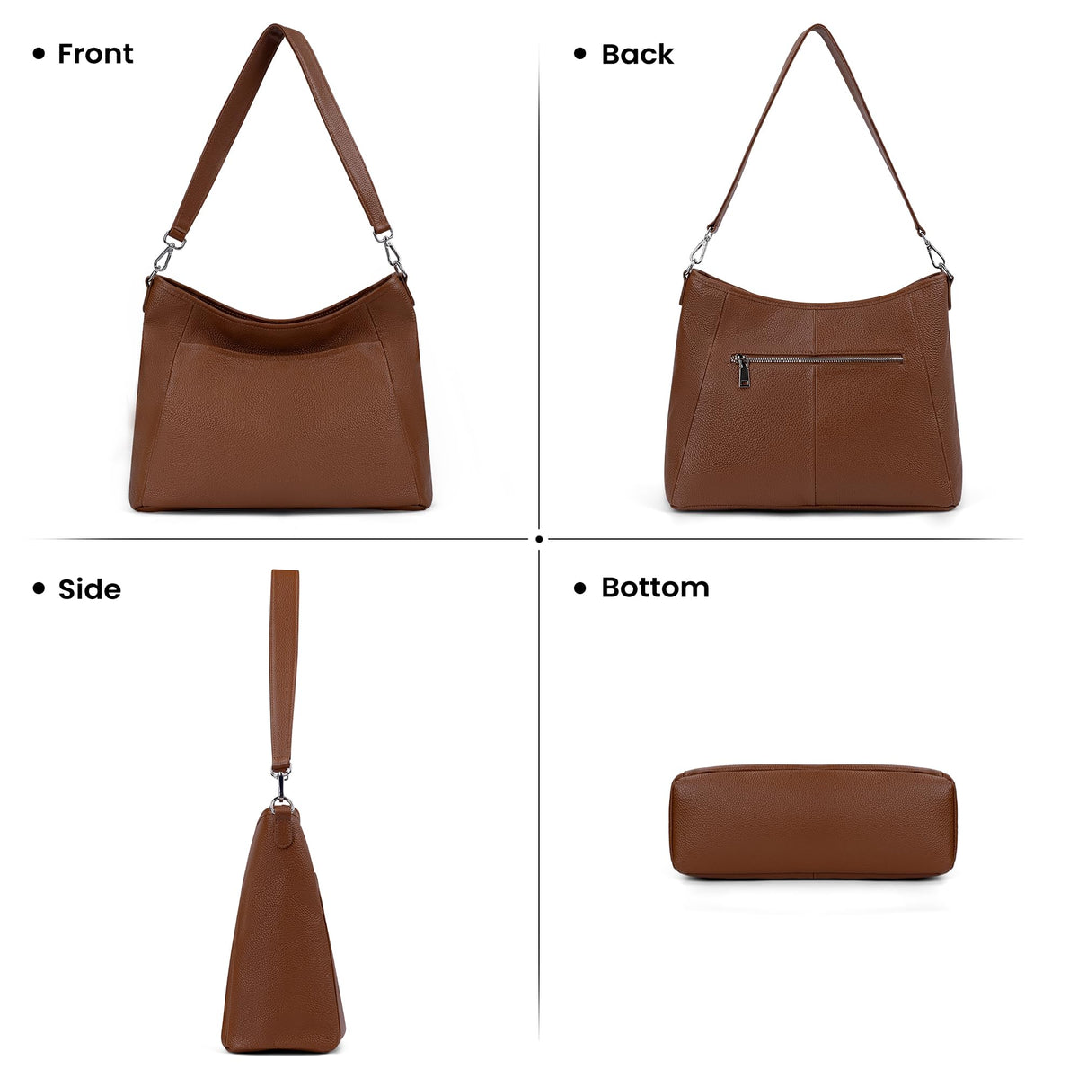 Genuine Leather Hobo Crossbody with 2 Detachable Straps S776