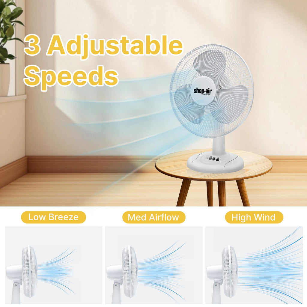 16" Oscillating Table Fan, 3 Speeds, White Y893