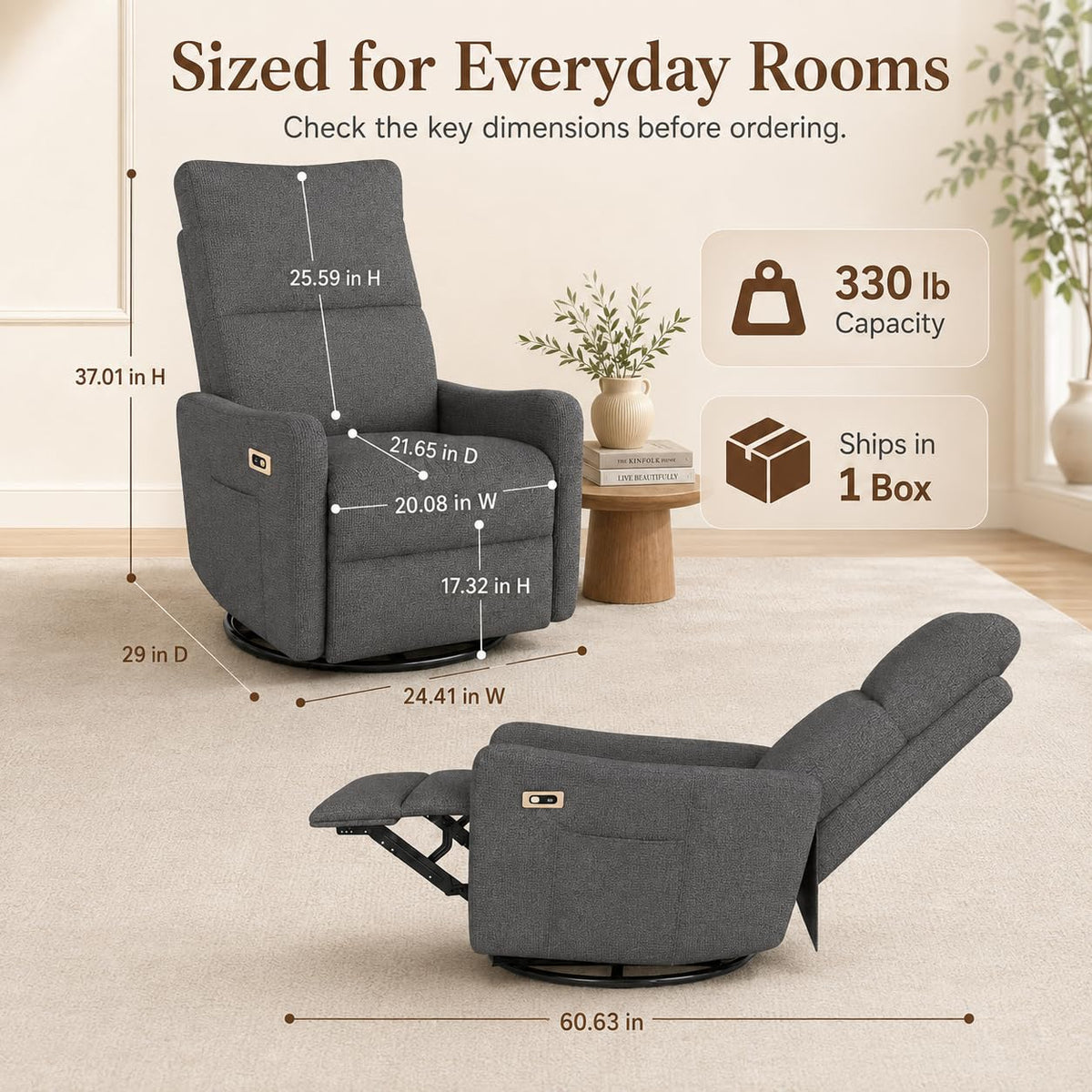 Dark Gray Swivel Rocker Recliner Chair F92038