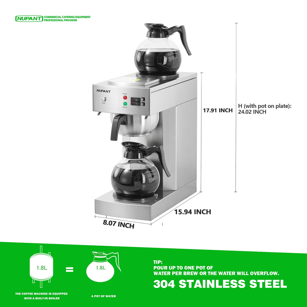 12-Cup Commercial Drip Coffee Maker with 2 Glass Carafes and 2 Warmers J206