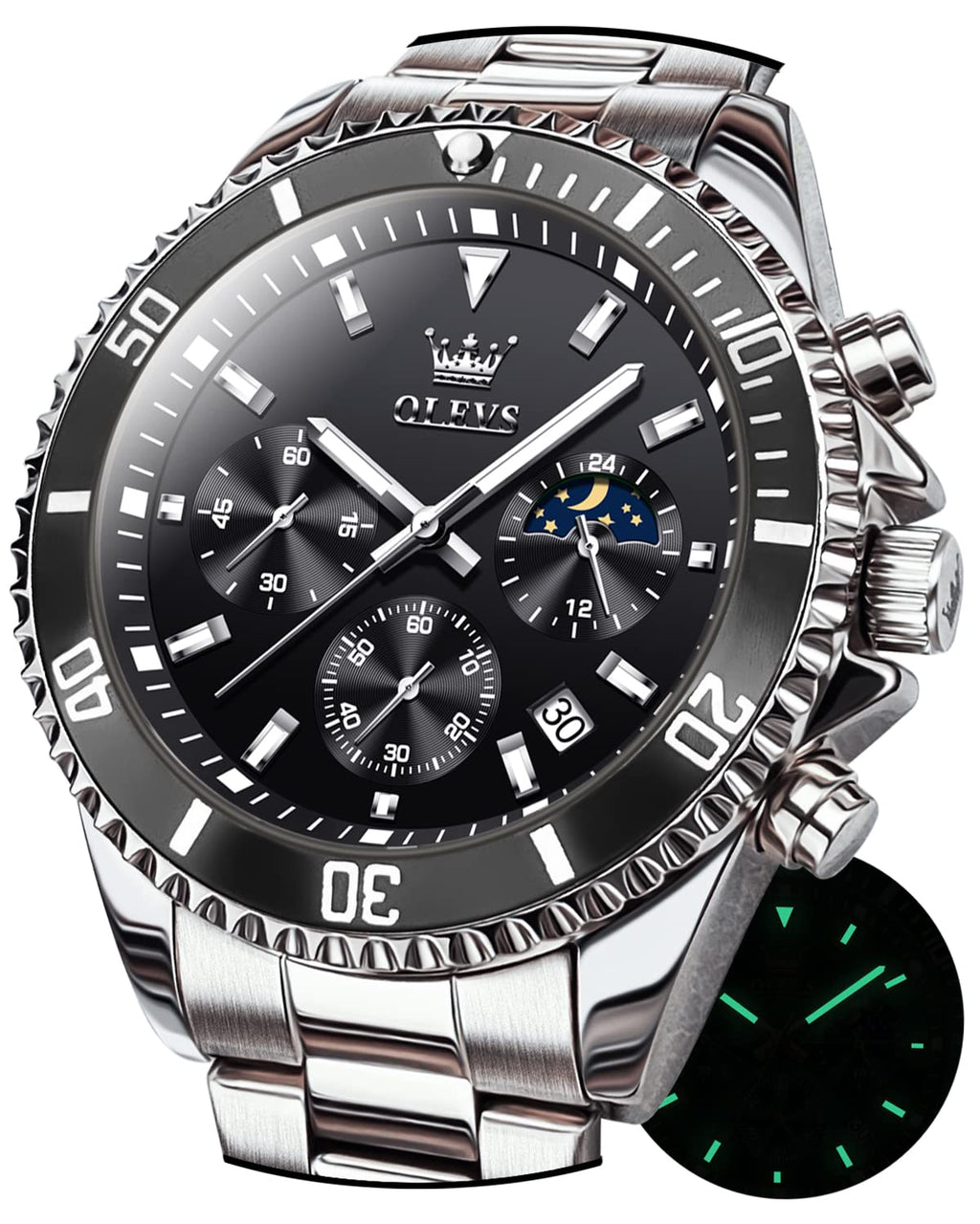 Stainless Steel Analog Quartz Chronograph Waterproof Luminous Watch U249