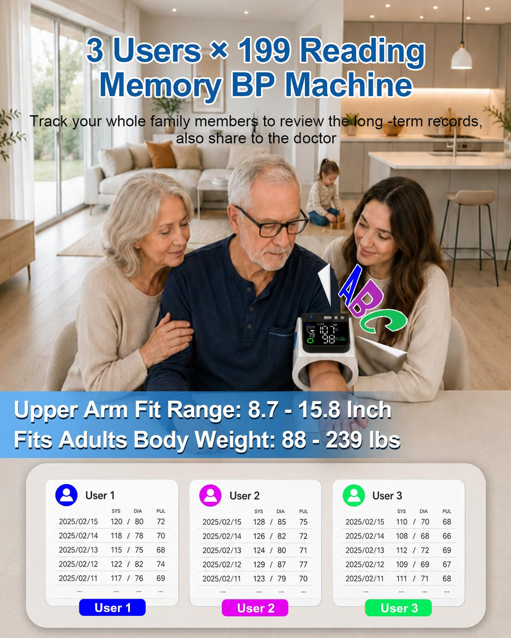 Upper Arm Blood Pressure Monitor 8.7-15.8" Cuff K8507