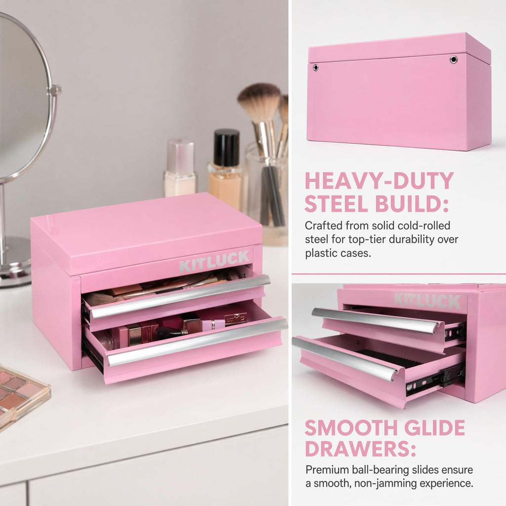 Pink 2-Drawer Metal Tool Box W322