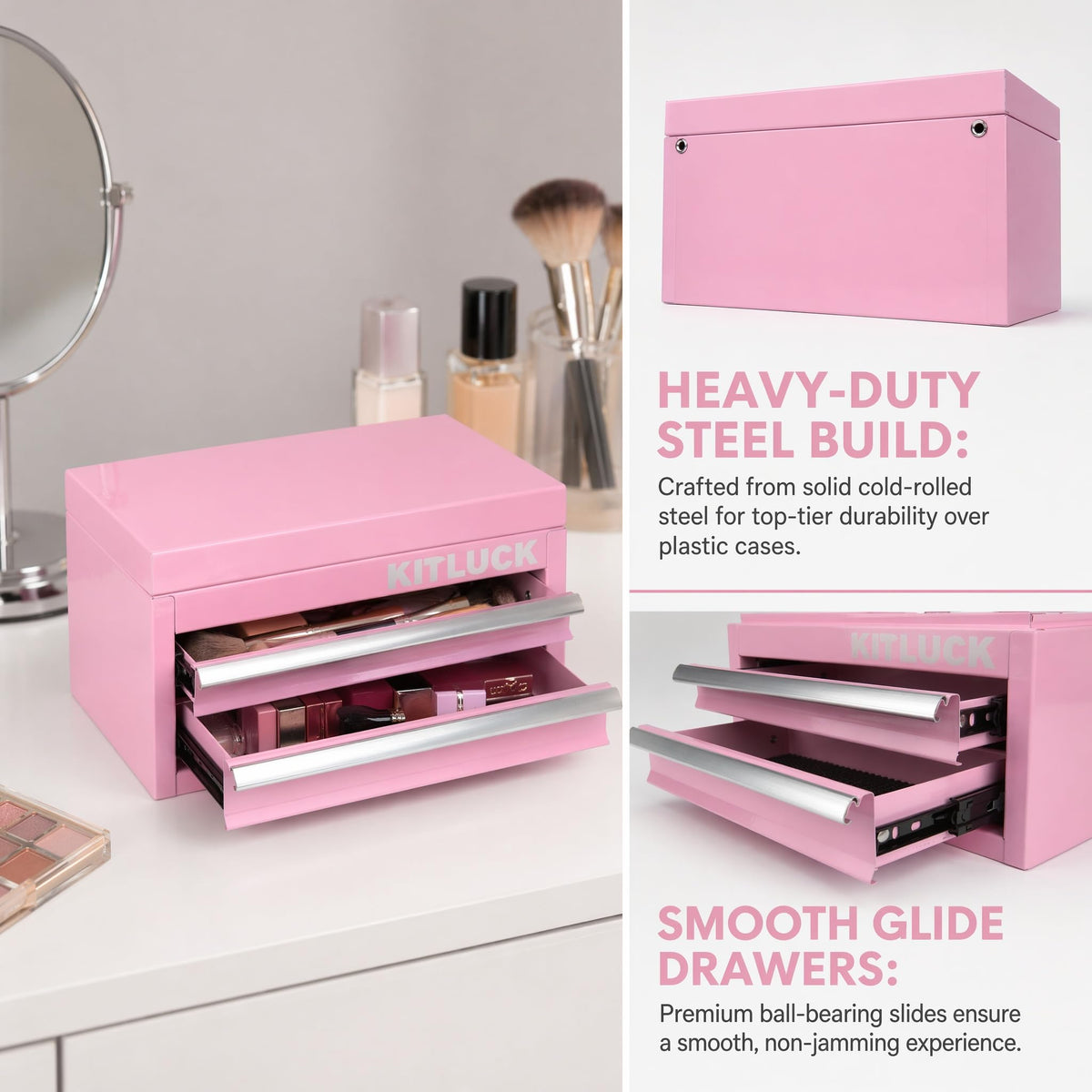 Pink 2-Drawer Metal Tool Box W322