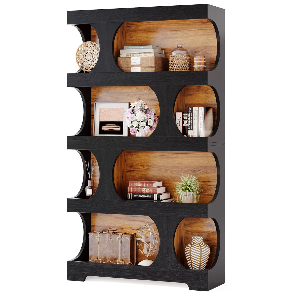 71" Tall 4-Tier S-Shaped Wood Bookcase U3685