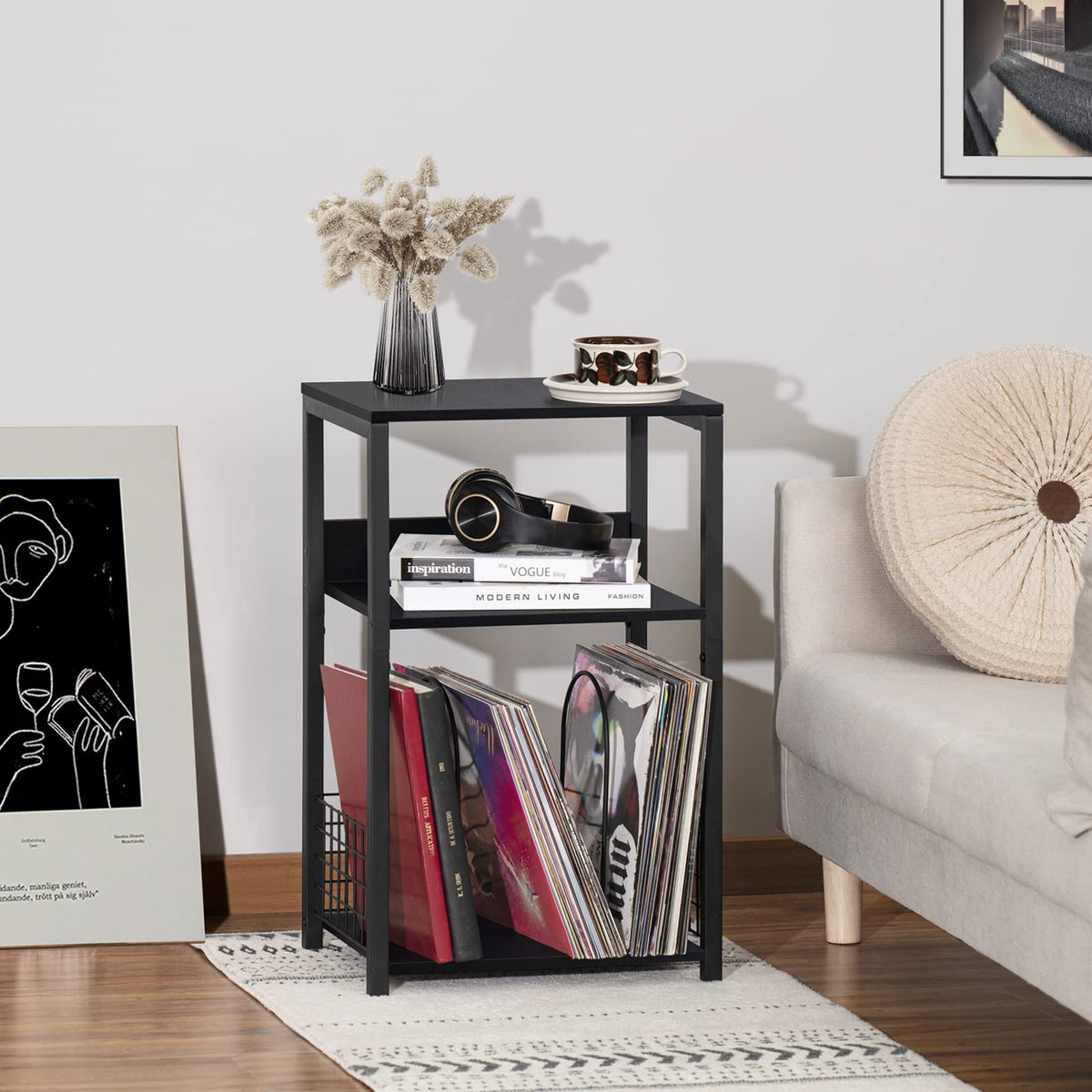 Black 3 Tier End Table with Storage Shelf J7237