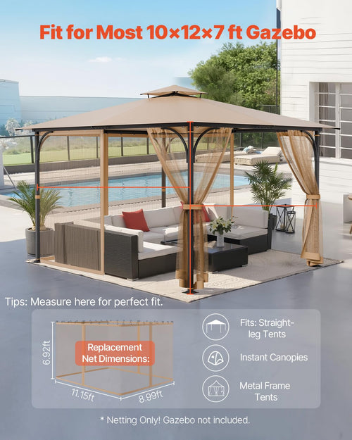 10 x 12 x 7 FT Gazebo Netting Replacement 4-Panel Sidewall Mesh Net O207
