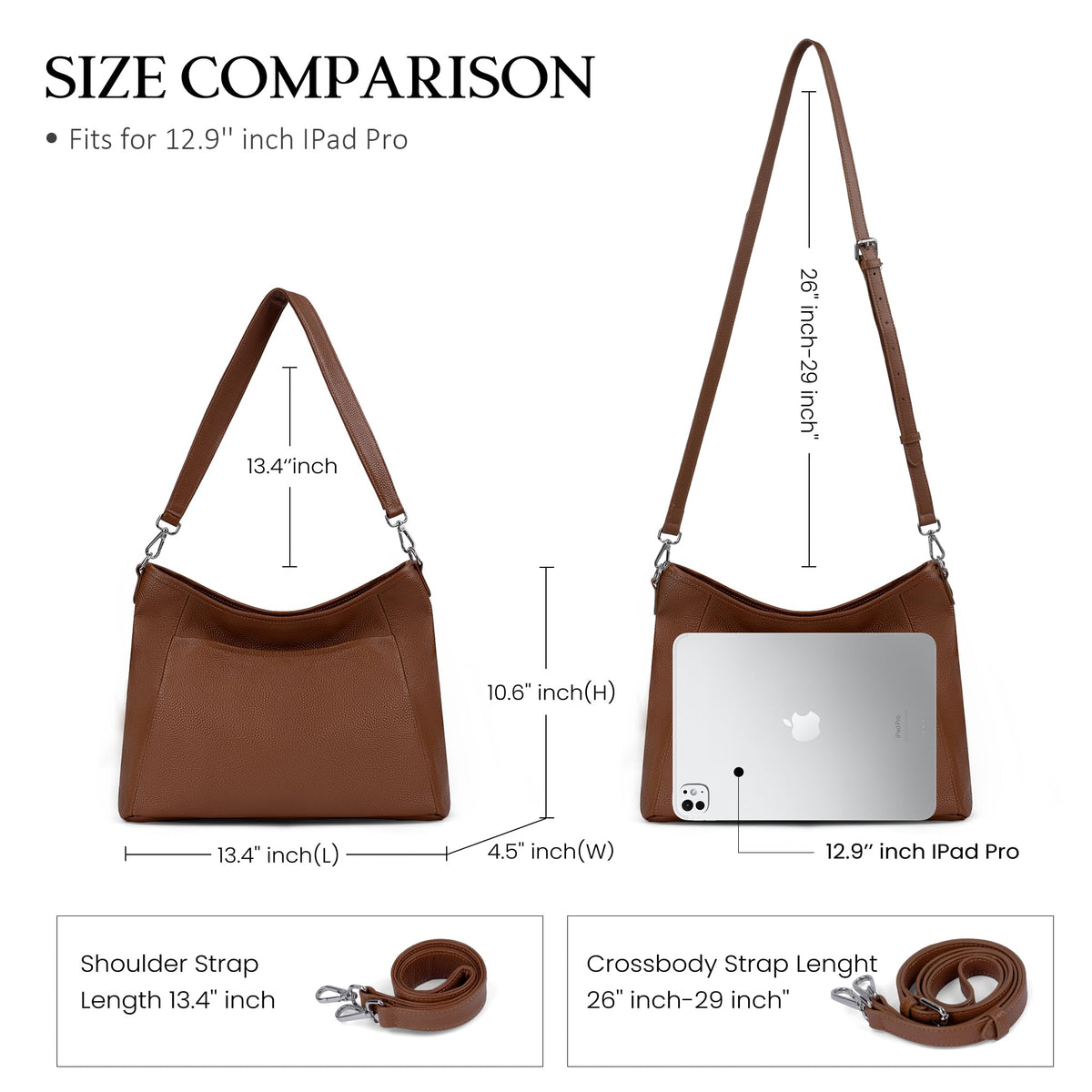 Genuine Leather Hobo Crossbody with 2 Detachable Straps S776