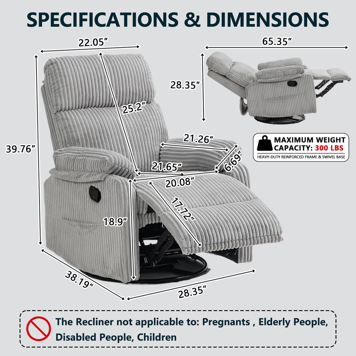 360° Swivel Rocking Corduroy Recliner F9234