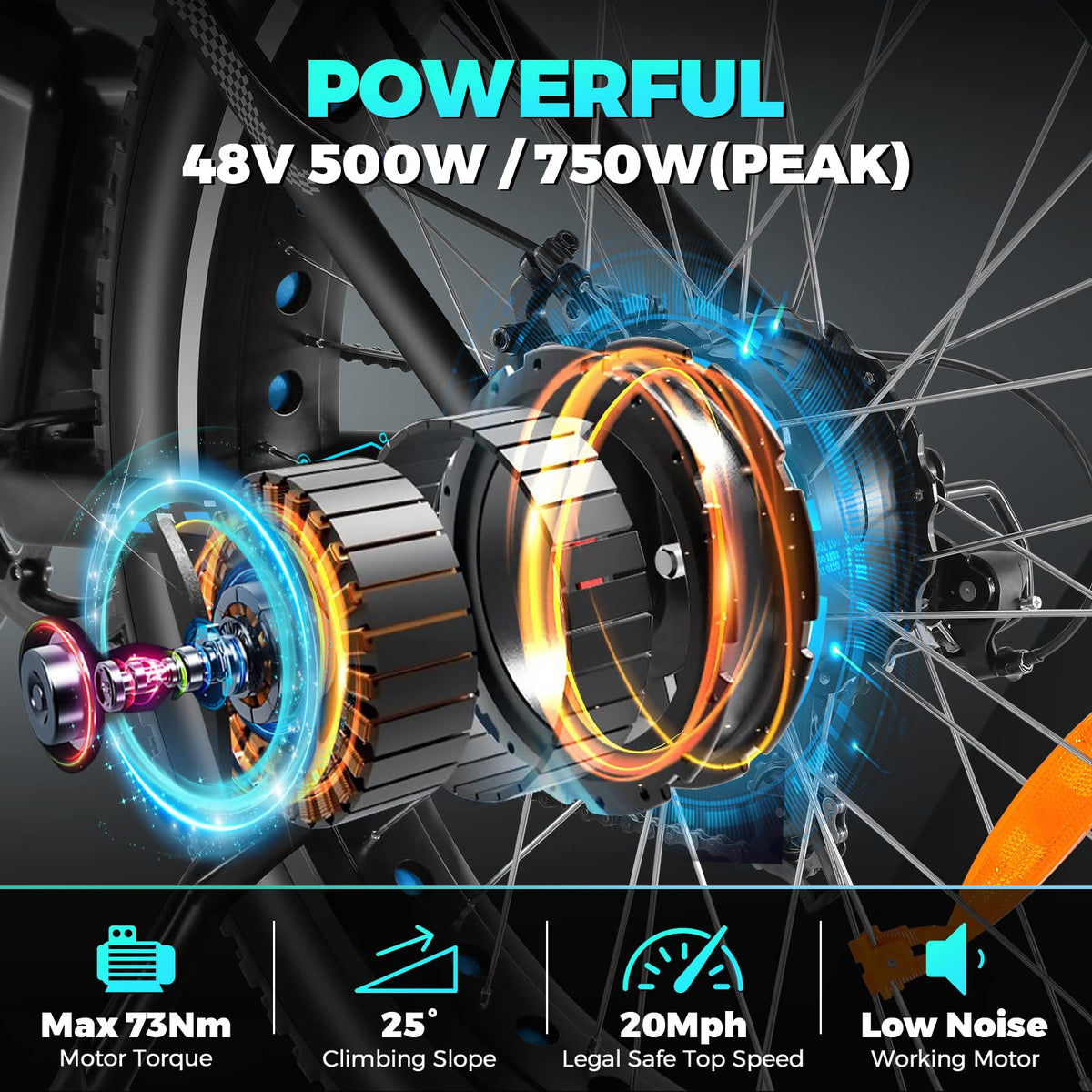 26" Fat Tire Electric Bike 750W 48V 7 Speed G4996