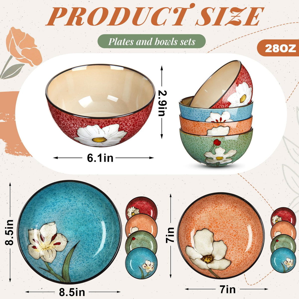 12 Pcs Floral Ceramic Dinnerware Set for 4 M176
