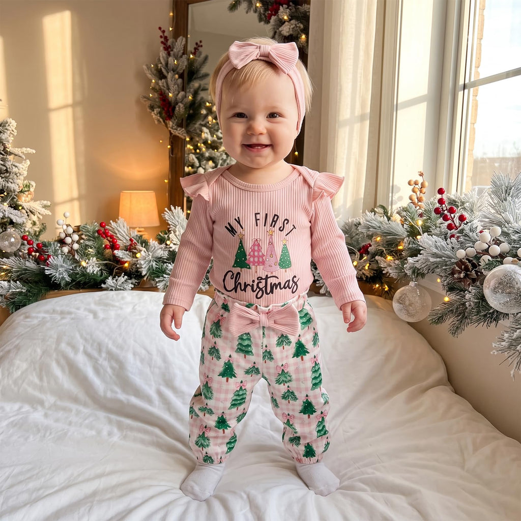 Newborn Baby Girl Christmas Outfit Romper Pants Set K12796