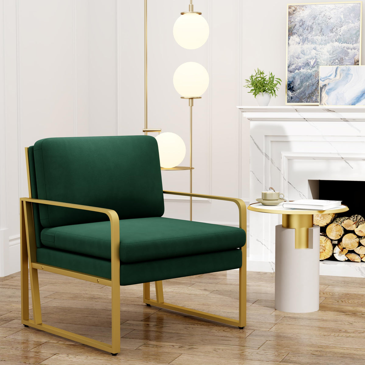 Velvet Accent Chair Set of 2 Green E6550