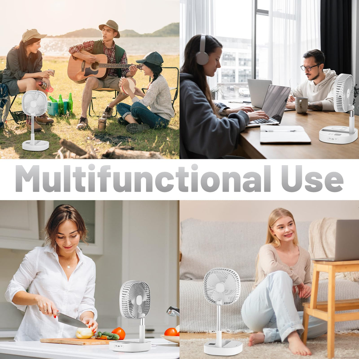 Portable Oscillating Pedestal Fan, 4 Speed 7200Mah Rechargeable Gray J6057