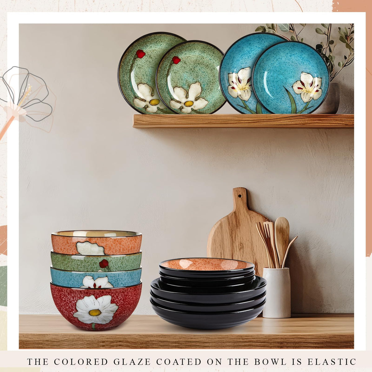 12 Pcs Floral Ceramic Dinnerware Set for 4 M176