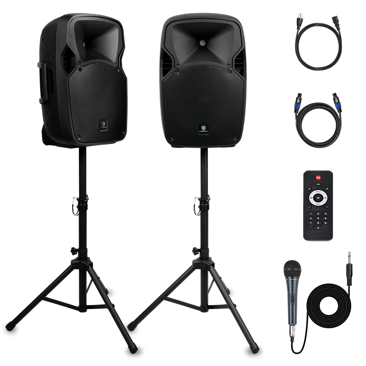 12-Inch 1800W 2-Way Powered PA Speaker System Combo Set with Speaker Stands M562689