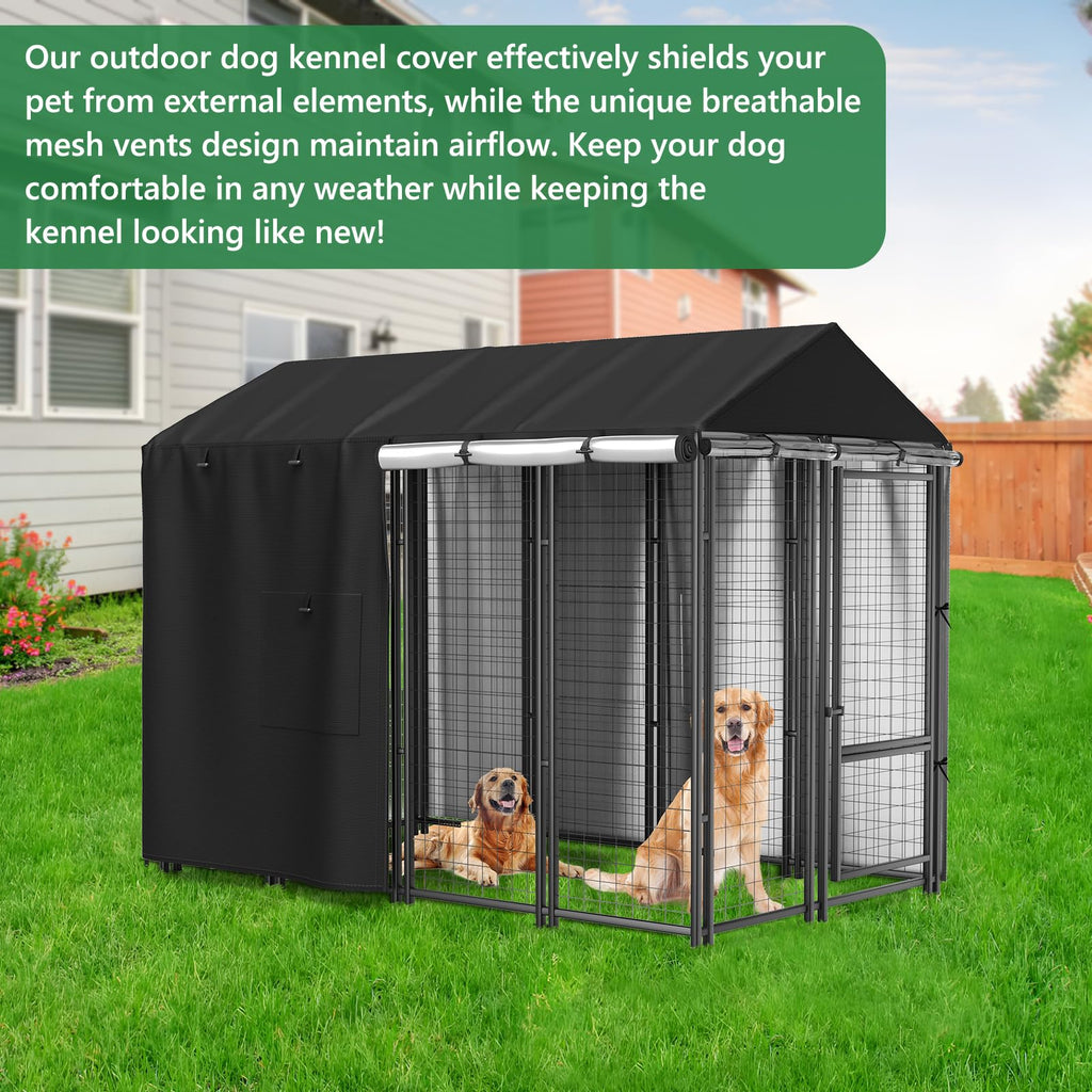 Black Full Coverage Dog Kennel Cover with PVC Window and Mesh L7772