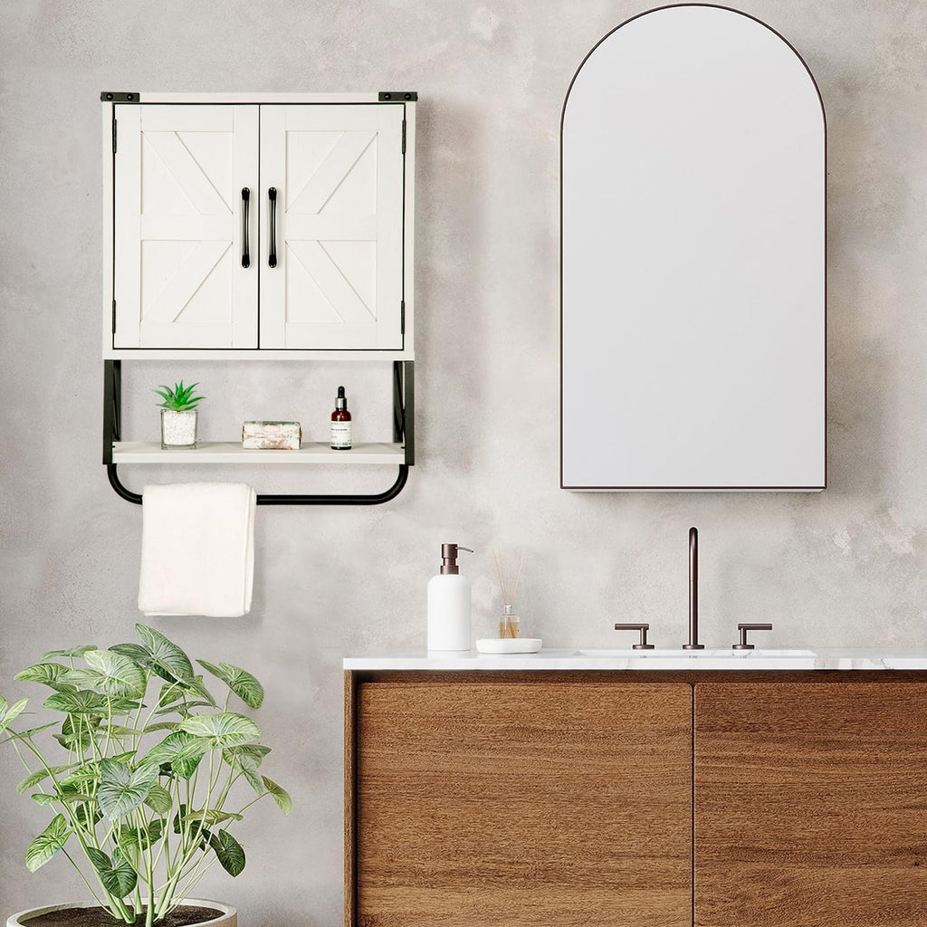 Medicine Cabinet with 2 Barn Door & Towel Bar Rack U727