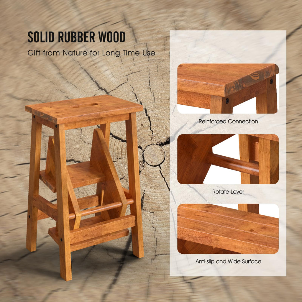 3 Tier Wood Step Ladder with Anti-Slip E6679