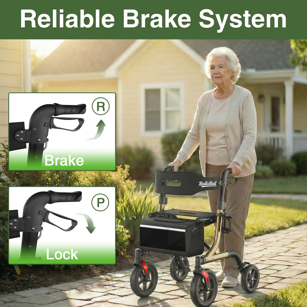 Foldable Aluminum Rollator Walker with Seat and 10" Wheels O838