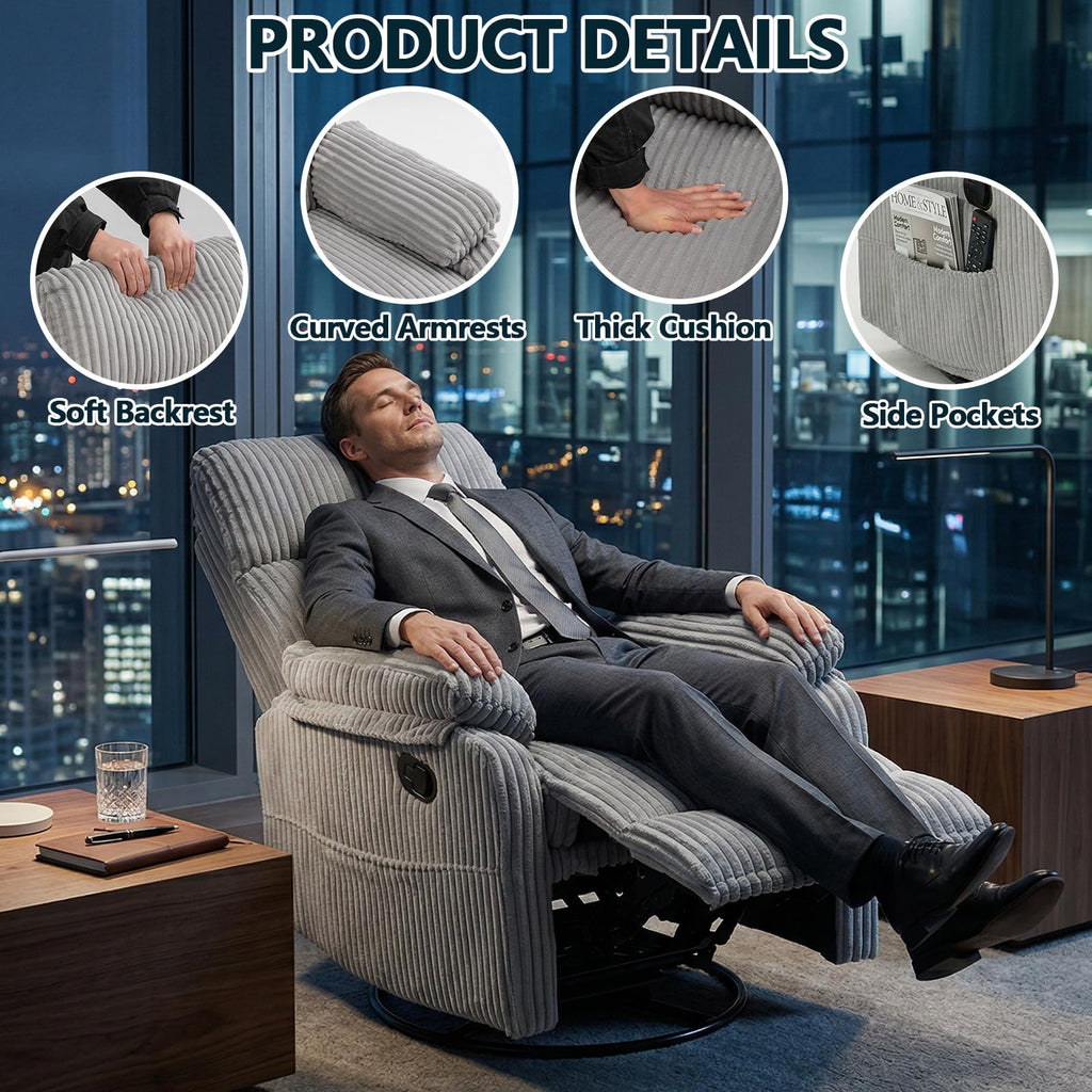 360° Swivel Rocking Corduroy Recliner F9234