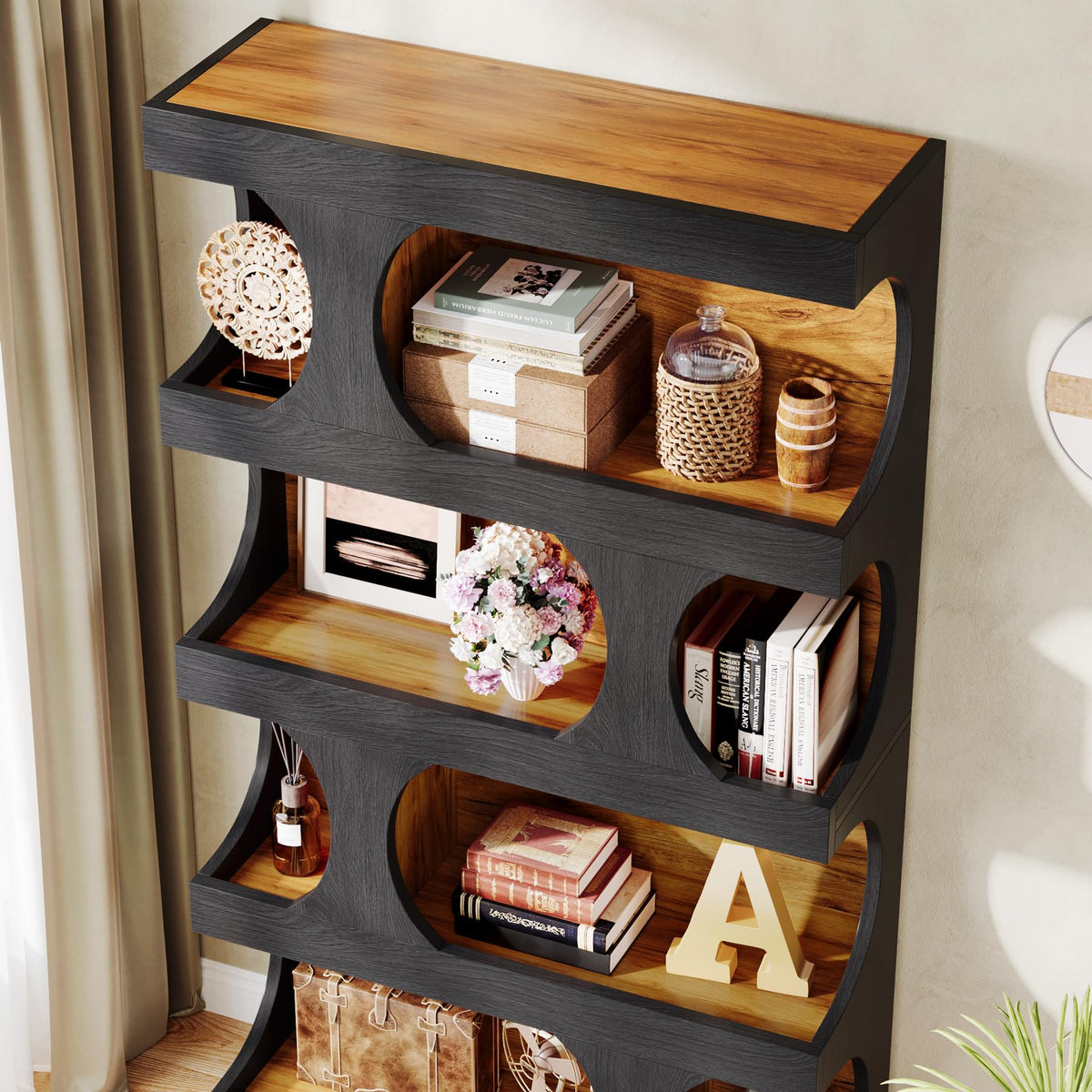 71" Tall 4-Tier S-Shaped Wood Bookcase U3685