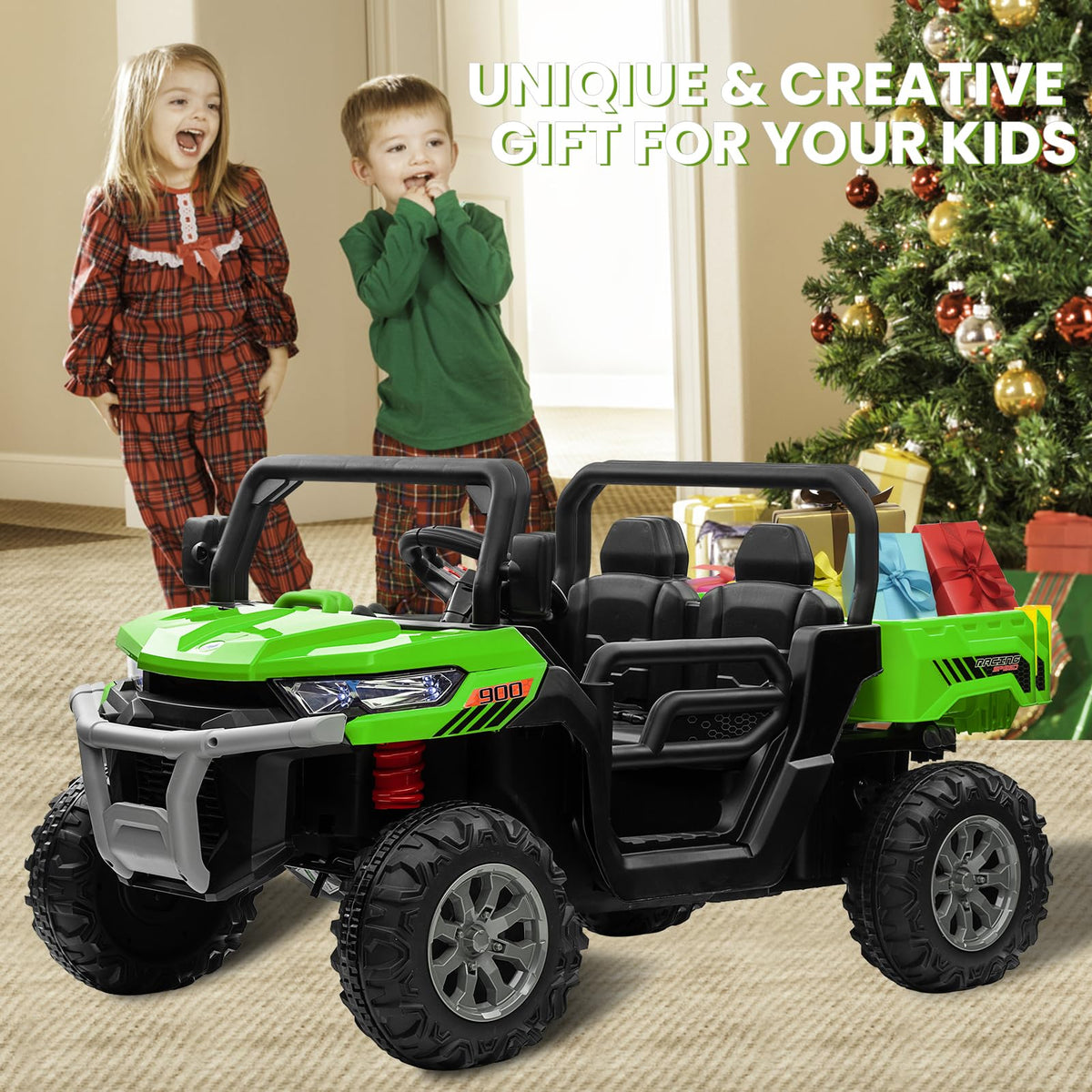 24V 4WD Ride on Truck Car with Dump Bed, 2 Seaters, Remote Control, Green W1992
