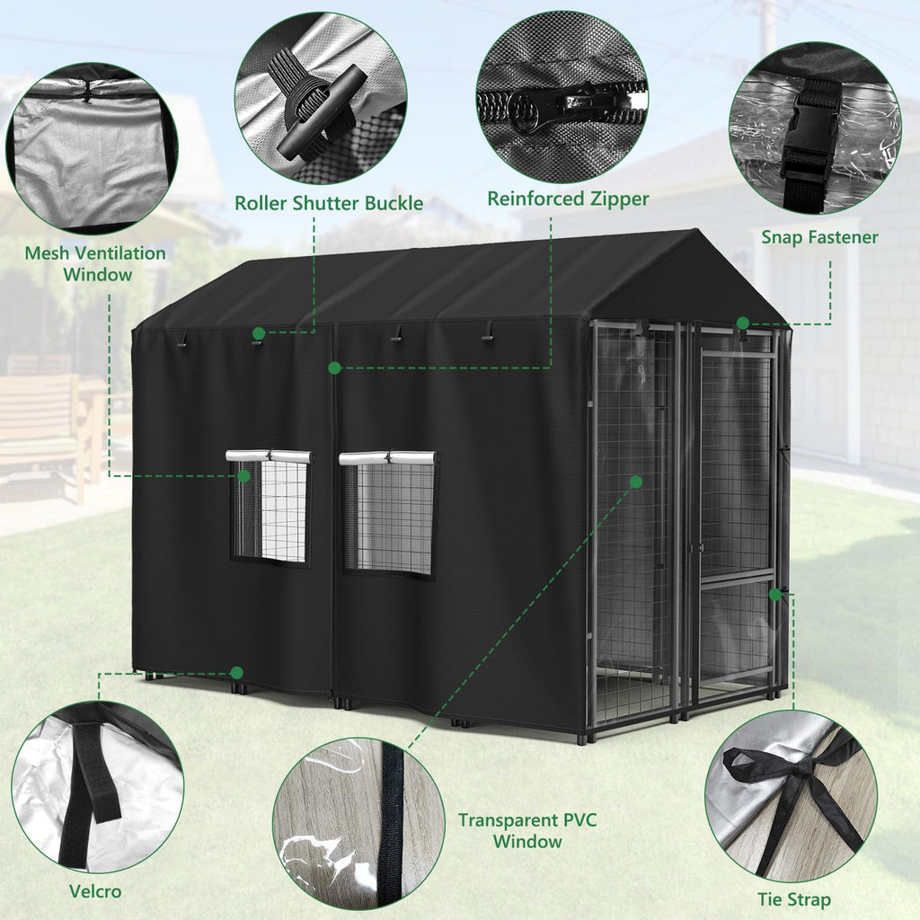 Black Full Coverage Dog Kennel Cover with PVC Window and Mesh L7772