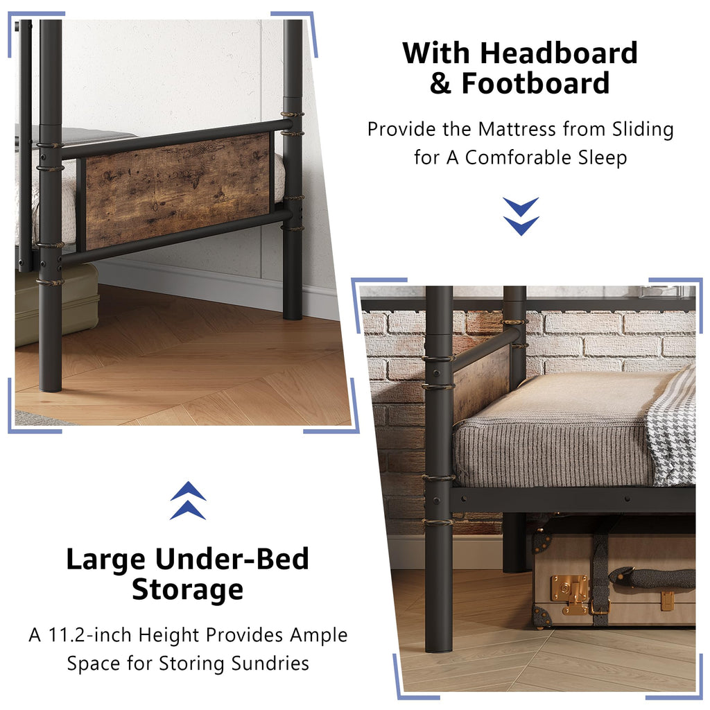 Twin Over Twin Metal Bunk Bed with Safety Guard Rails G882