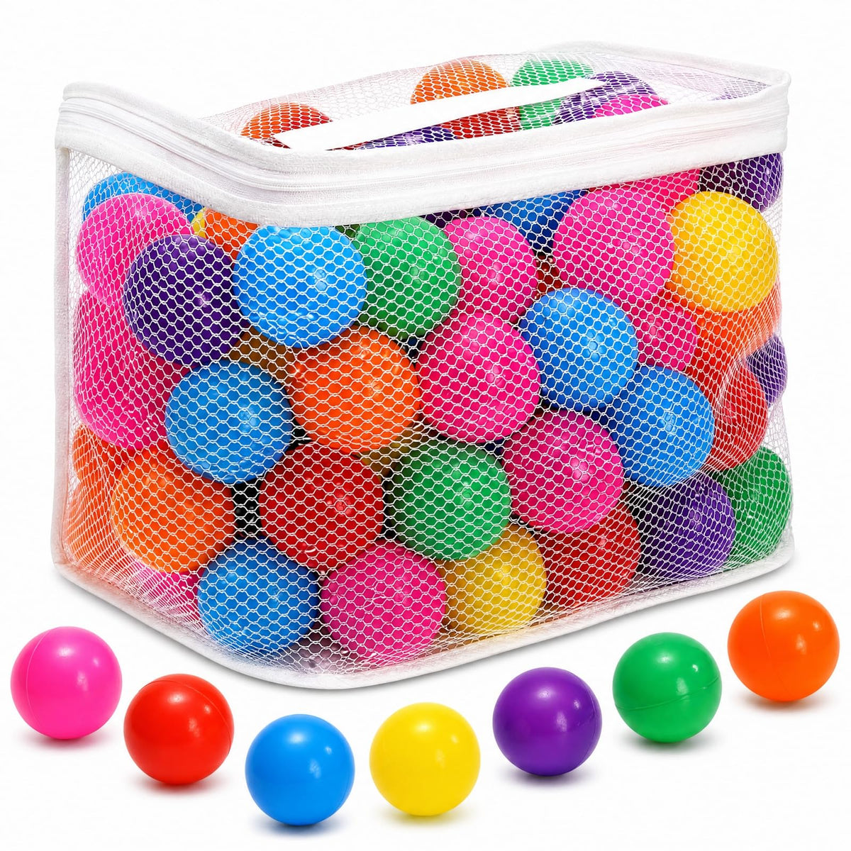 100 Pack 2 Inch Plastic Ball Pit Balls with Storage Bag O192564