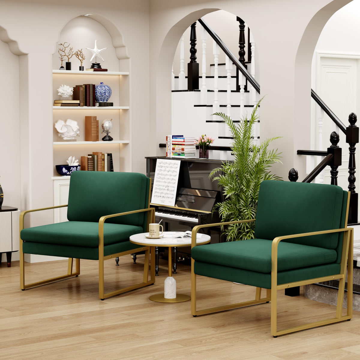Velvet Accent Chair Set of 2 Green E6550