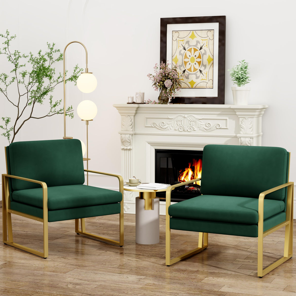 Velvet Accent Chair Set of 2 Green E6550
