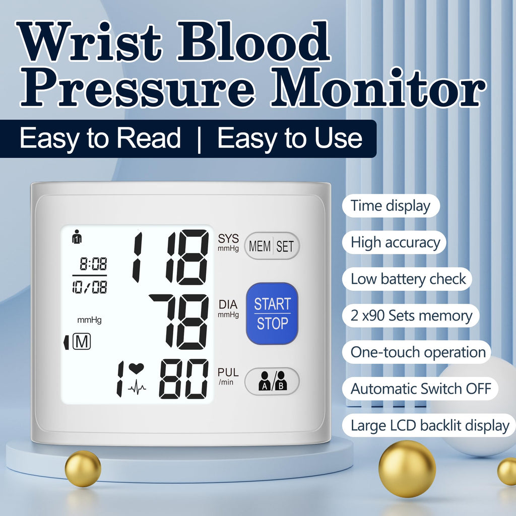 Wrist Blood Pressure Monitor LCD Display White B715559